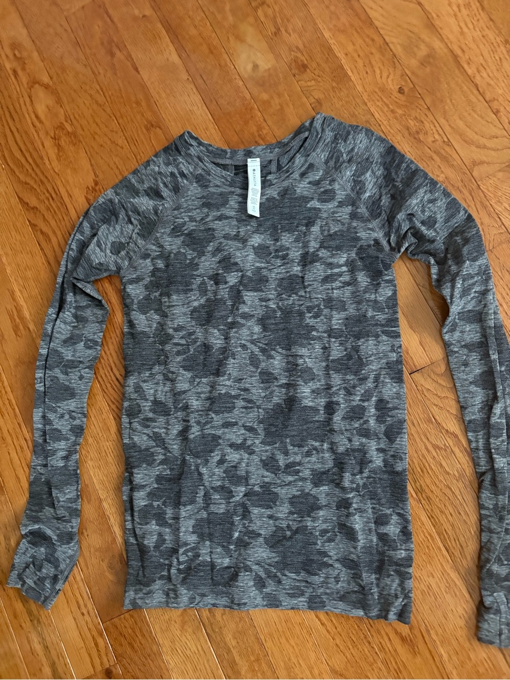 Athleta Gray Floral Jacquard Long-Sleeve Crewneck